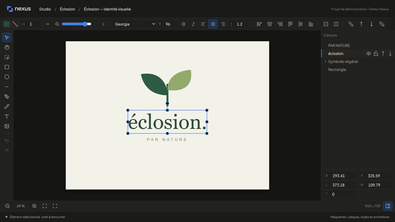 Logo Éclosion dans l’éditeur vectoriel Nexus.